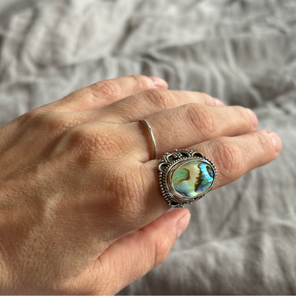 Designer Abalone Shell Ring, 925 Solid Sterling S… - image 1